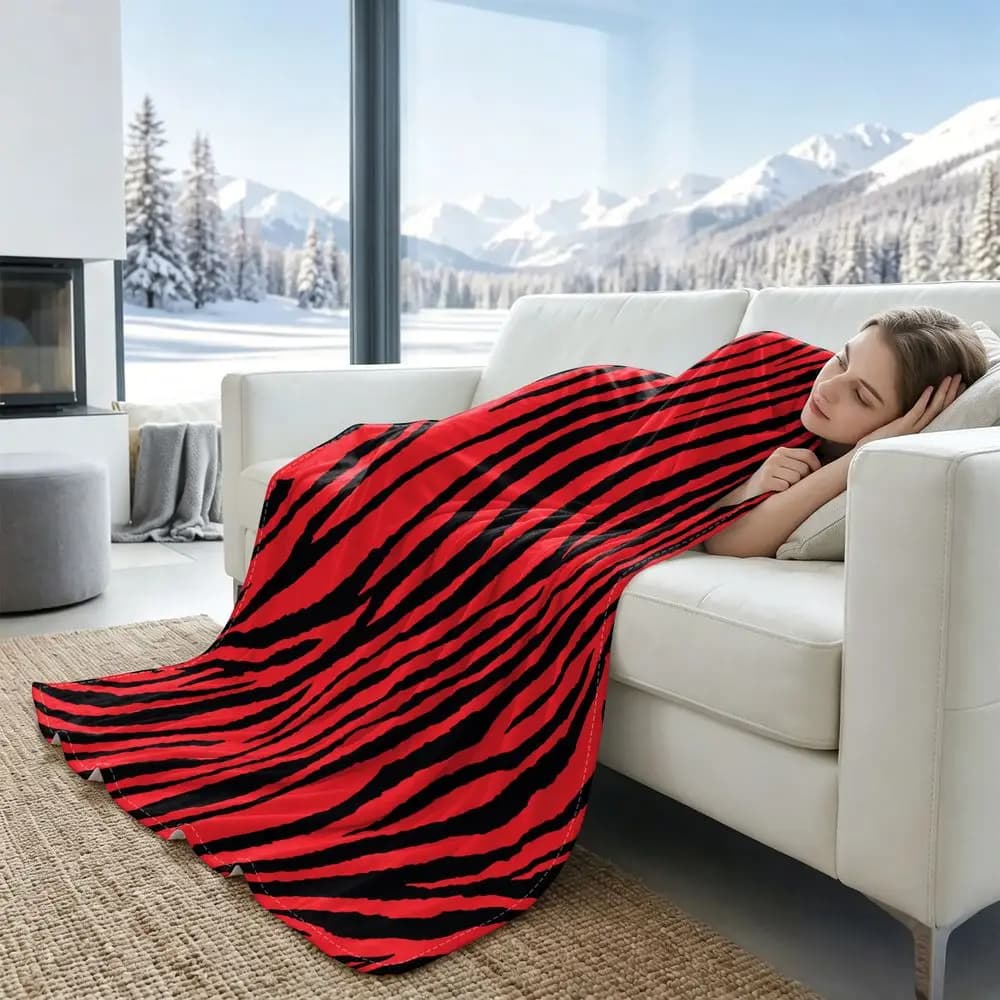 Cooling Blanket Summer Cooling Throw Red Zebra Print QMAX 0.3 Ice Touch Breathable Moisture Wicking Bedding Decor