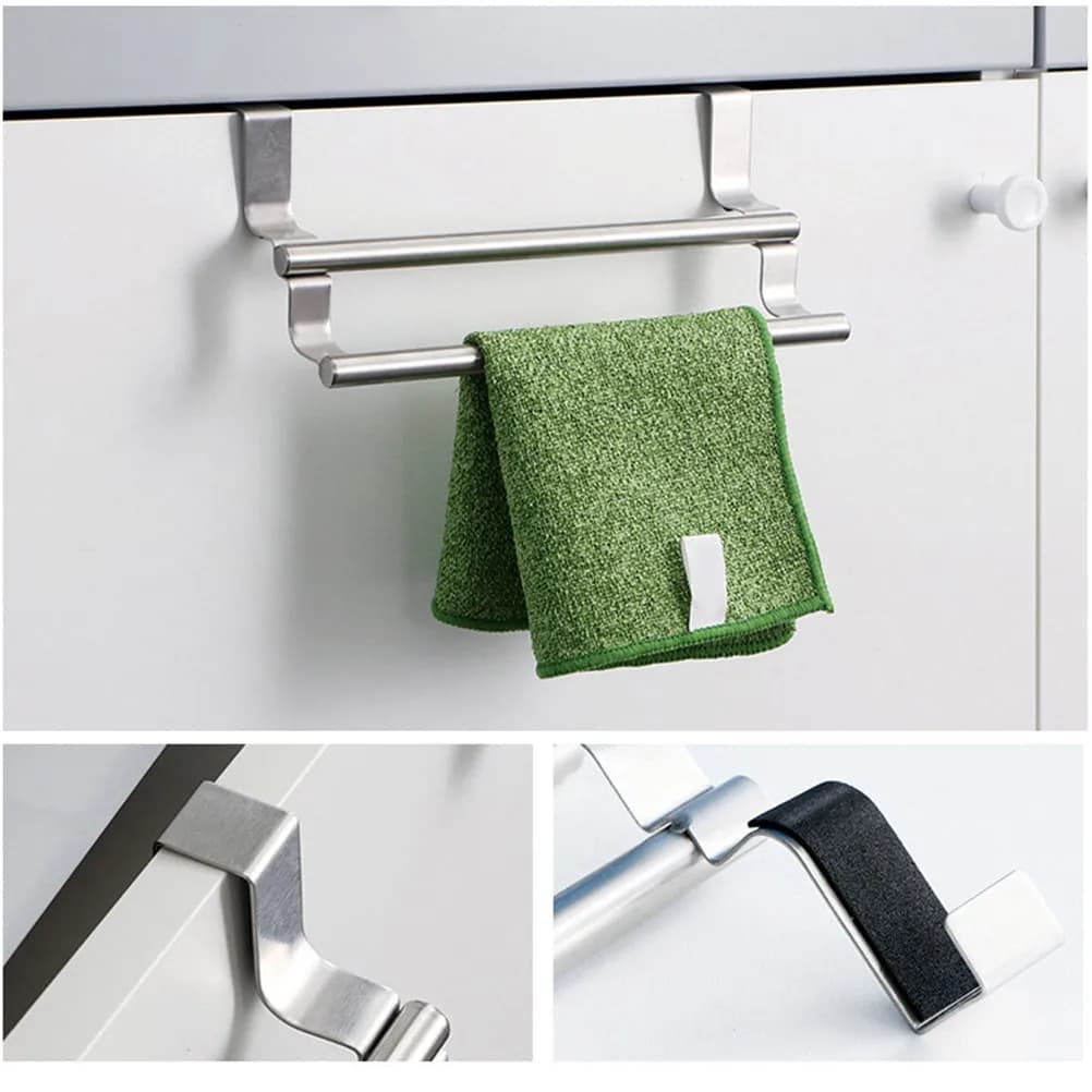 Portasciugamani doppio da bagno in acciaio inossidabile, appendiabiti da appendere sopra la porta, porta asciugamani da cucina, porta stoviglie, appendiabiti da appendere sopra la porta