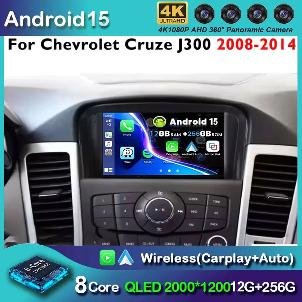 Autoradio Android 15 Per Chevrolet Cruze J300 2008-2014 Lettore Video Multimediale QLED Navigazione GPS Carplay Incorporato BT RDS DSP