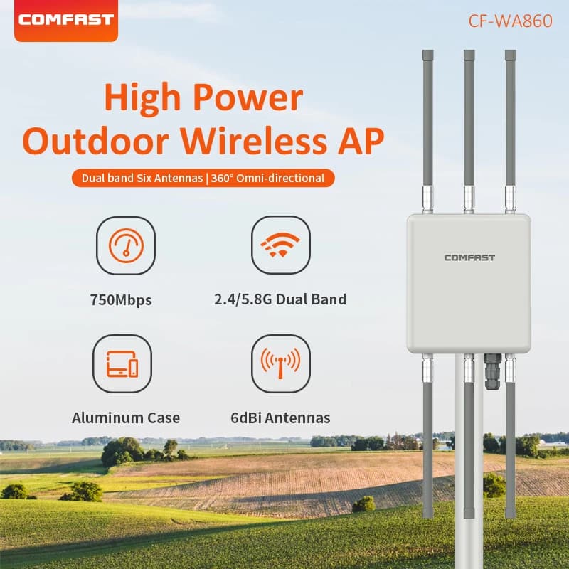 Comfast 48V POE AP esterno 750Mbps 2.4 e 5.8GHz Amplificatore WiFi Antenne 6dBi Punto di accesso ripetitore extender a lungo raggio CF-WA860