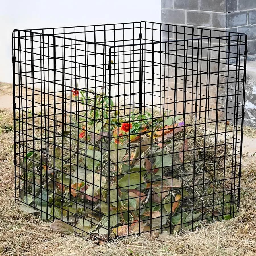 Compostiera da Esterno, Contenitore per Compostaggio in Rete Metallica Quadrata per Impilare Foglie e Rifiuti da Giardino, Nero 36X36X28 Pollici