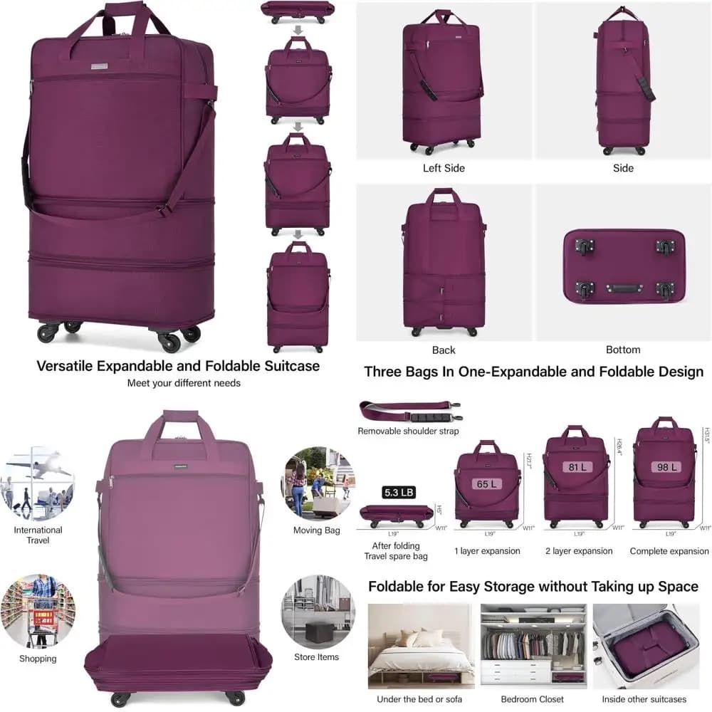 Borsa da viaggio pieghevole espandibile con ruote da viaggio - Borsone pieghevole con rotelle per uomo e donna Valigia leggera