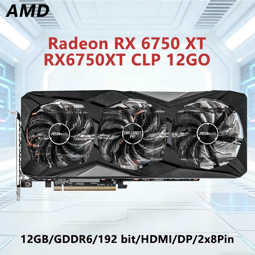 Scheda Grafica AMD RX 6750 XT 12GB GDDR6 RX6750XT CLP 12GO & RX6750 GRE-10G D6 10GB 160bit con HDMI DP 8-pin per PC Desktop