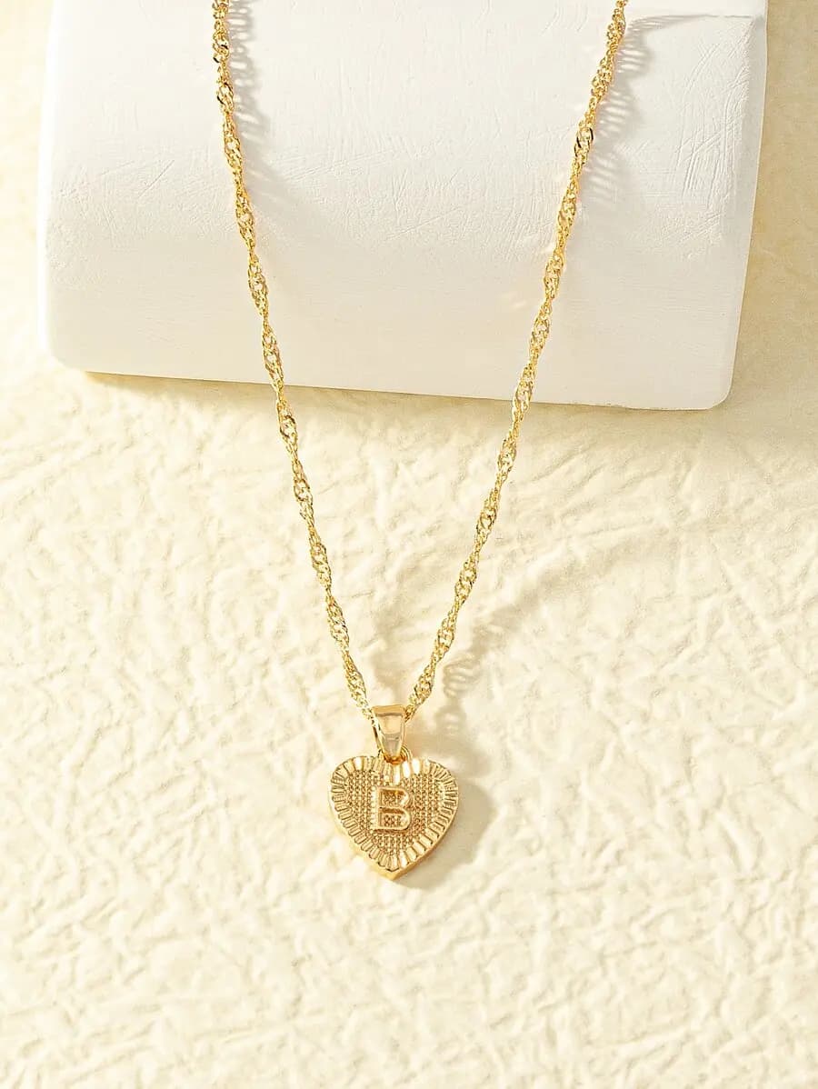 Heart Shape Letter Pendant Chain Necklace For Adults