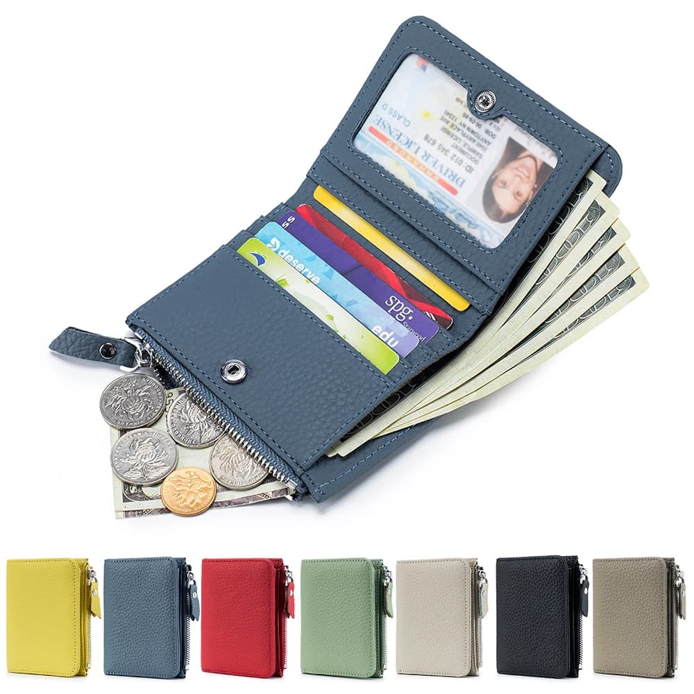 Portafoglio corto in vera pelle da uomo e da donna, carino, di lusso, con cerniera, porta monete, porta carte di credito RFID, sottile, piccolo, porta soldi.