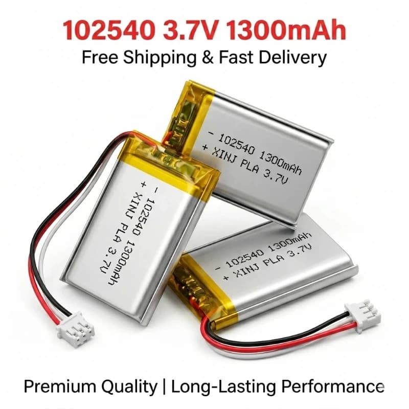Batteria ai polimeri di litio 3.7V 1300mAh 102540 con connettore JST a 3 fili da 1.0mm e termistore per dash cam, GPS e registratore di guida