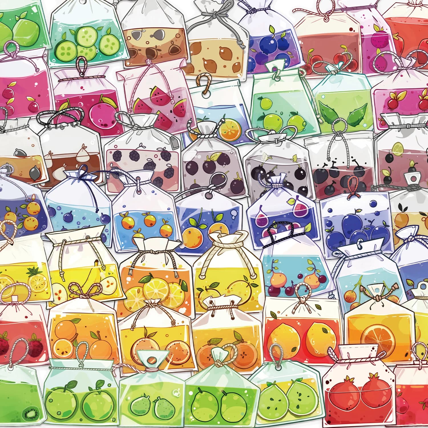50PCS Fruit Tea Bags Stickers Transparent Water-Resistant Material Perfect for Decorating Phones Laptop and Water Bottles
