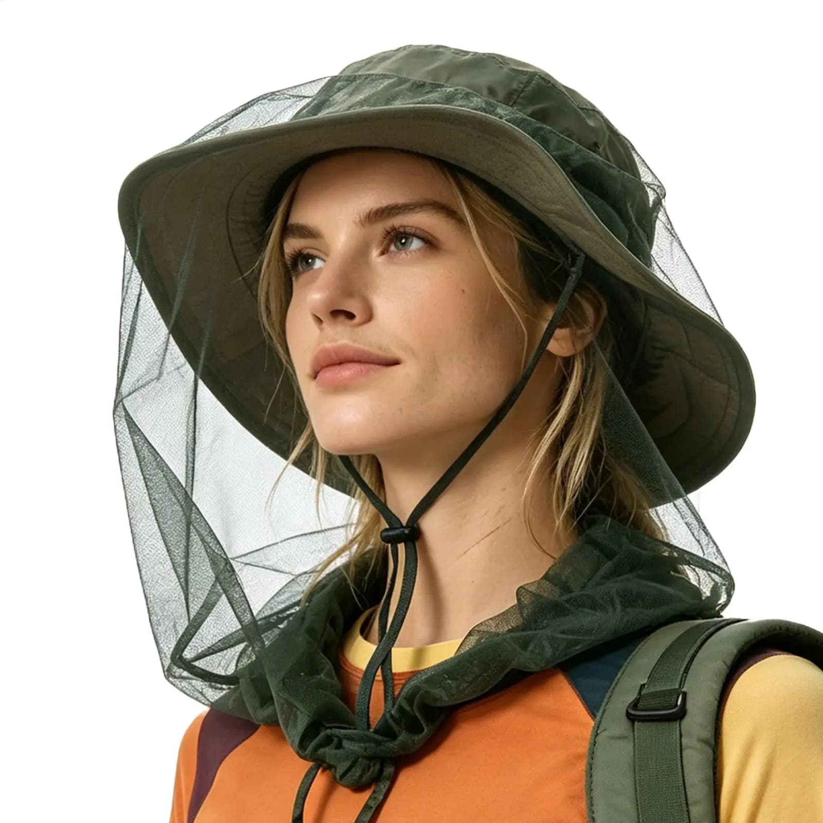 Reusable Breathable Fly Nets for Head with Elastic Rope Face Neck Netting Hood for Hiking Fishing Camping Mountain Climbing