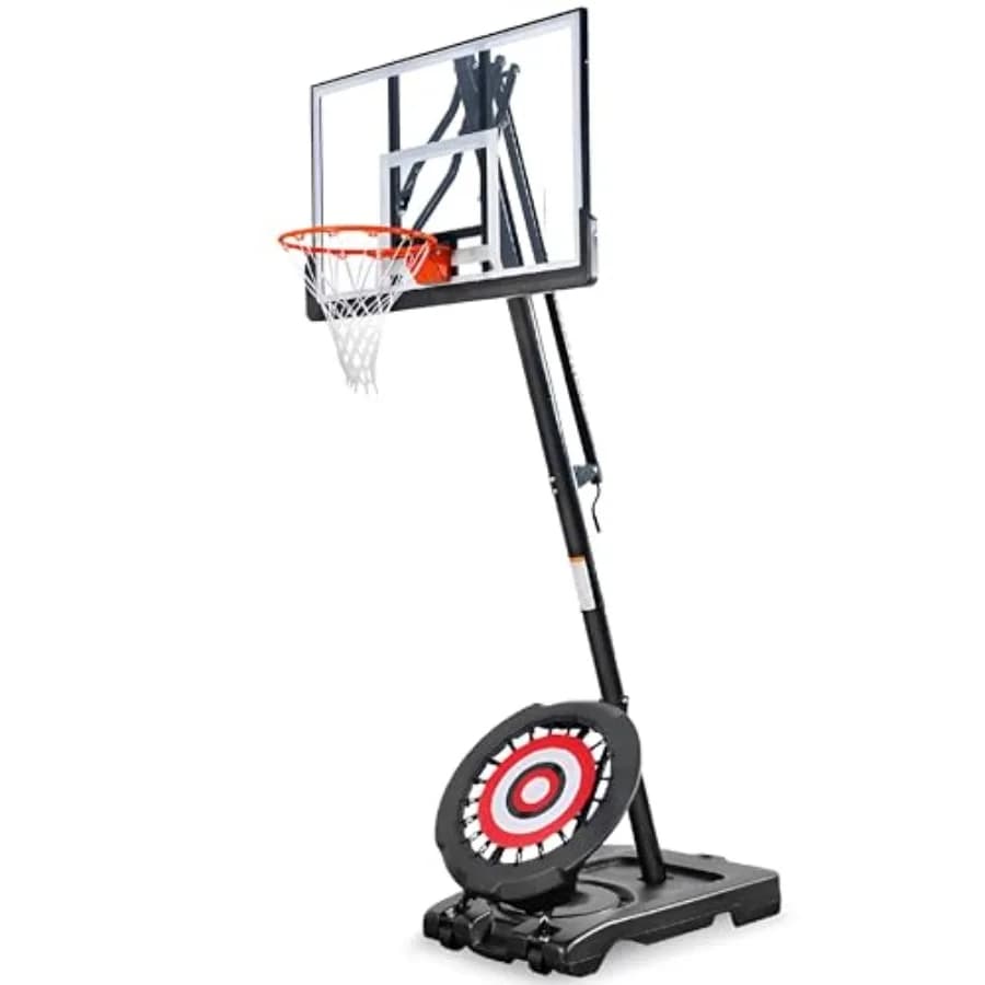 Portable Basketball Hoop for Indoor and Outdoor Use Steel Frame, Black Finish, Adjustable Height and Quick-Release Base