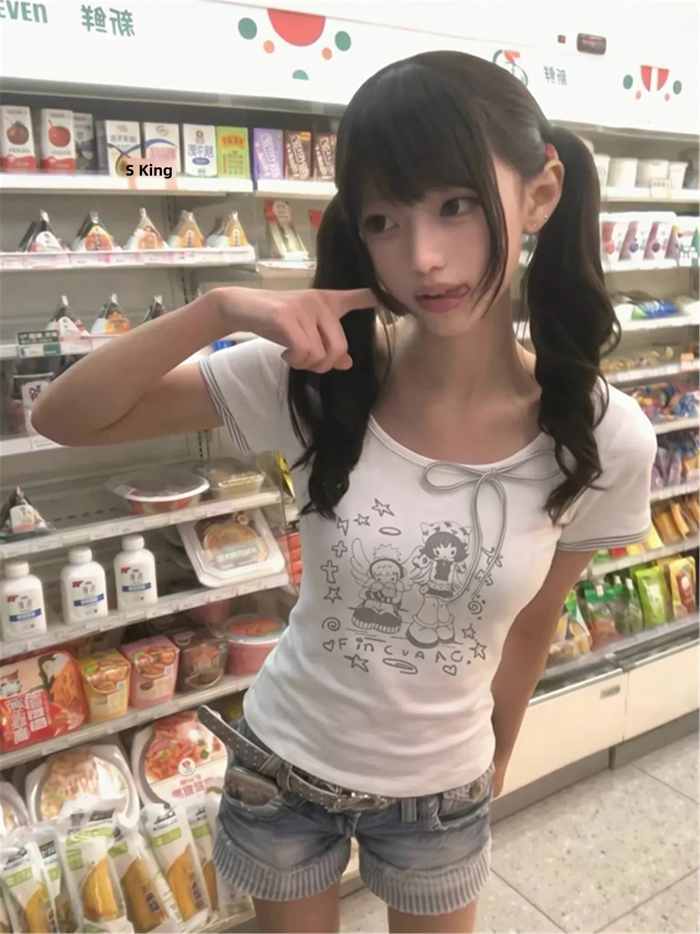 American Style Striped Short Sleeve T-Shirt Women's Summer Knot Design Fake Two-Piece Shoulder Length Top
