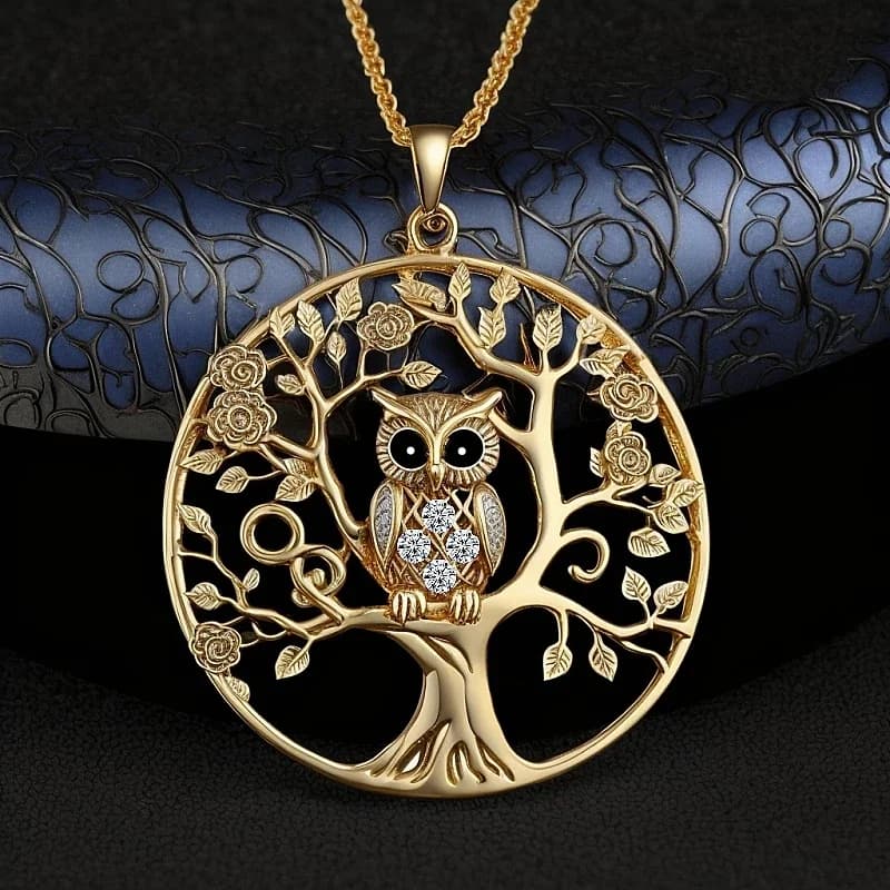 Delicate Hollow Animals Owl Tree Golden Round Pendant Necklace Jewelry Accessories Gifts For Men Women