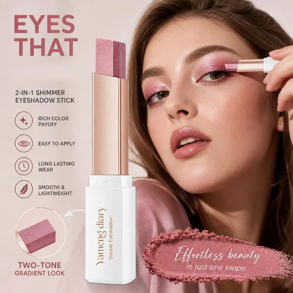 1Pcs Professional 2 In 1 Double Color Gradient Velvet Eye Shadow Stick Lazy Makeup Waterproof Lasting Shimmer Metallic Eyeshadow