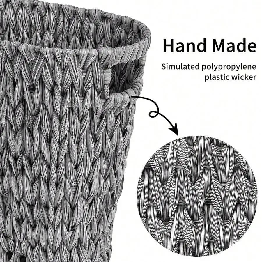 Handmade Wicker Waste Basket Waterproof Space Saving 19L Bathroom Bedroom Trash Can Gray