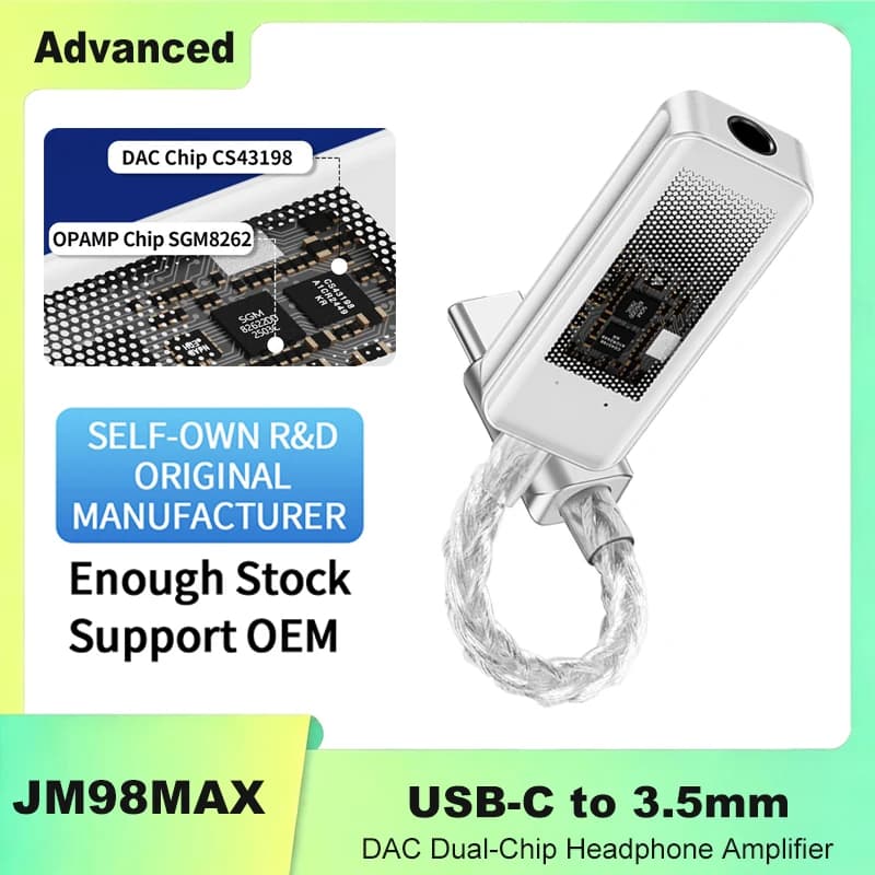 JCALLY JM98Max DAC Portable Dual Chip Headphone Amplifier Adapter Cable for USB-C 3.5 mm DAC CS43198 32 bit/384 kHz