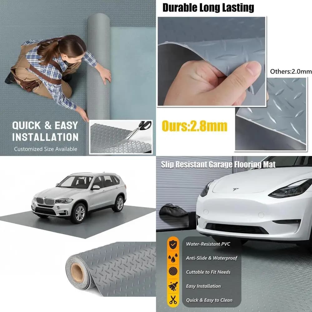 PVC Garage Mat Thickness - Waterproof Car Cover, Trailers, SUVs, Basement and Gym (Grigio) - 2f