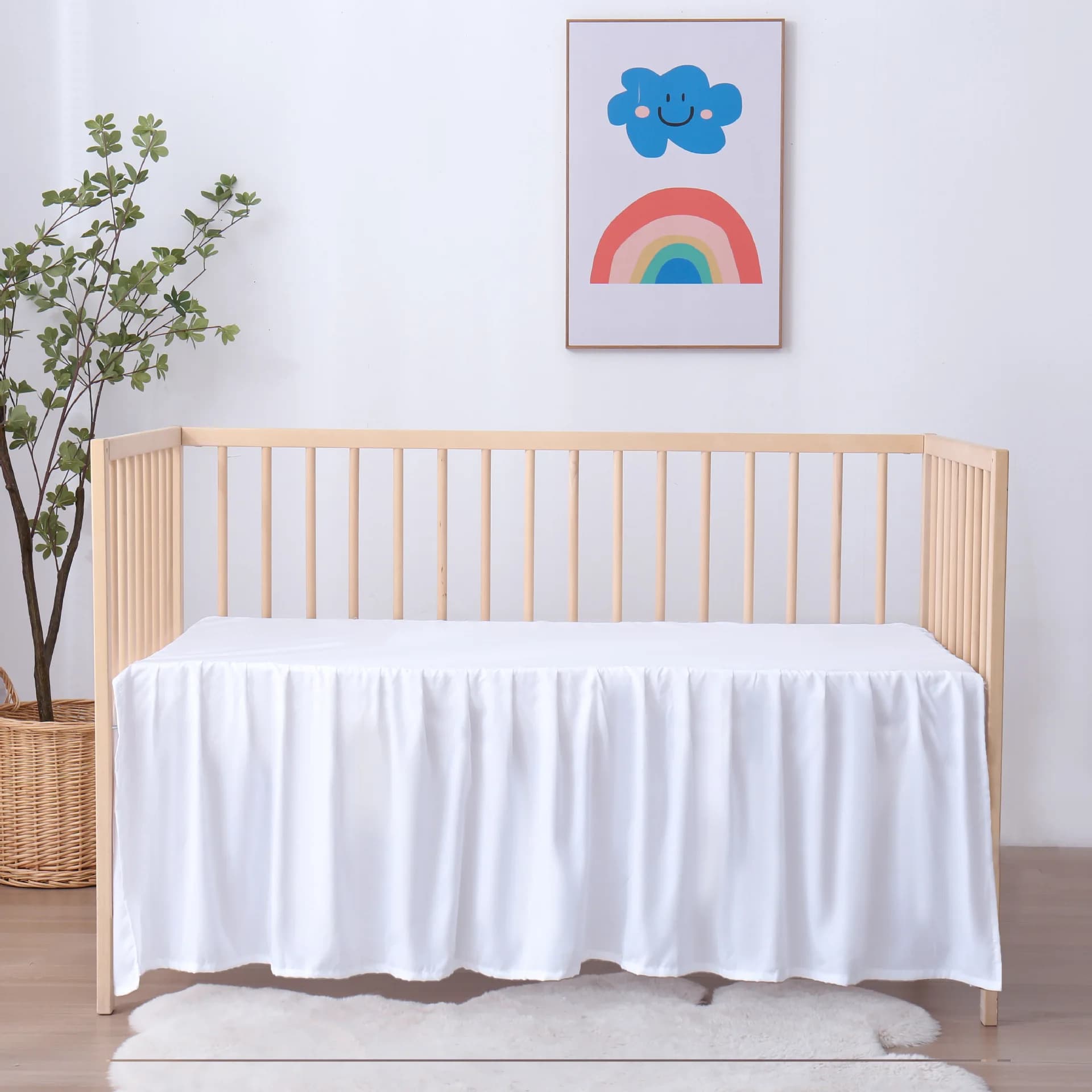 Top Selling Well Made Crib Bed Skirt Add White Top Sheets -4 Sides Pleated Ruffles for Baby Boys Girls Toddler Nursery Bedspread