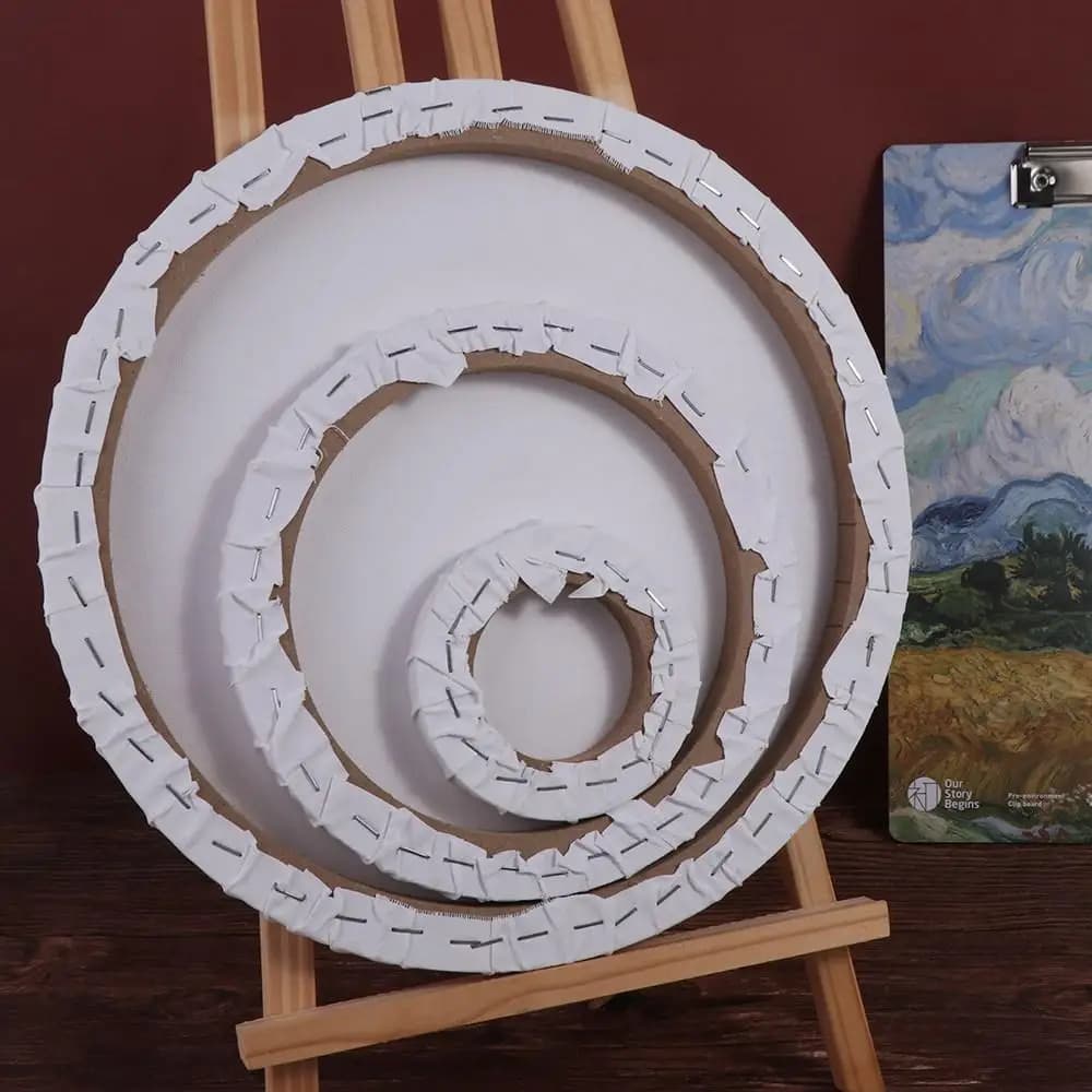 Circular canvas in thick cotton for artists and painters, for oil painting, with frame for paintings and drawing board