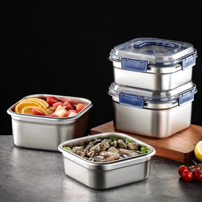 Contenitore per alimenti rettangolare ermetico in acciaio inossidabile spesso con coperchio per frigorifero Bento Box portatile da campeggio