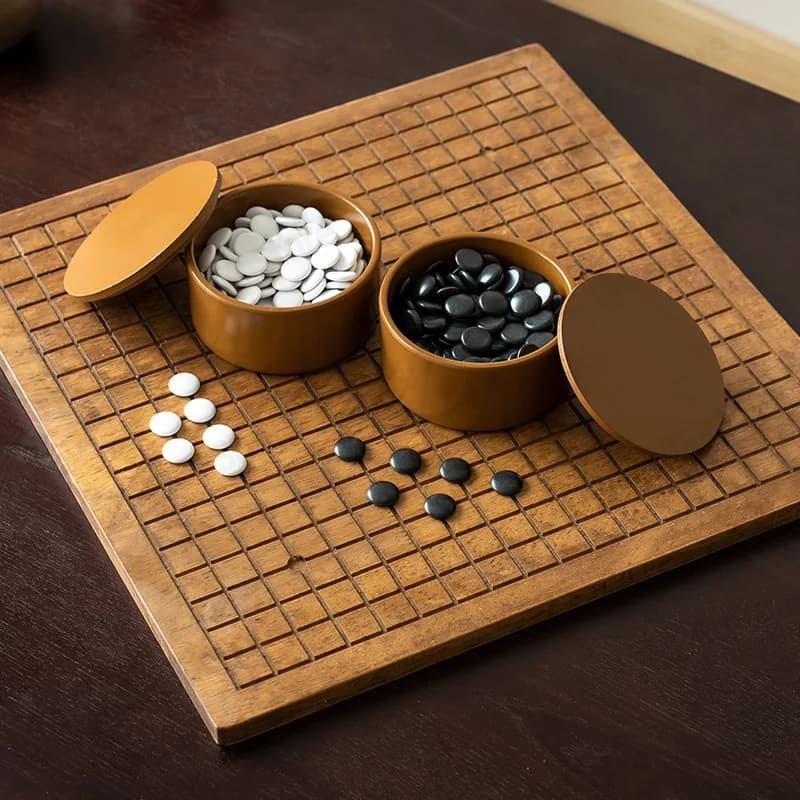 2-in-1 Solid Wood Go Chess Board Set Beginner Black and White Gobang