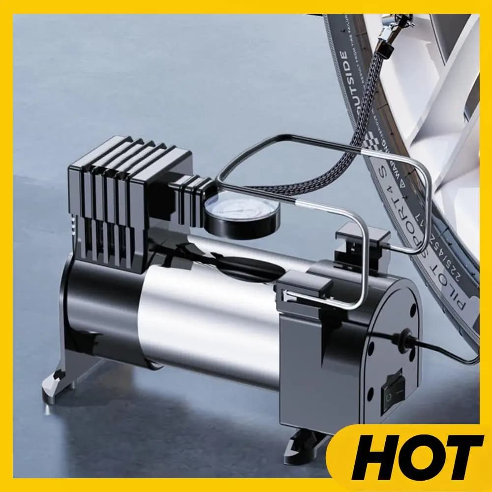 Compressore d'aria elettrico 12V per pneumatici auto con manometro, pompa gonfiabile automatica per impieghi gravosi