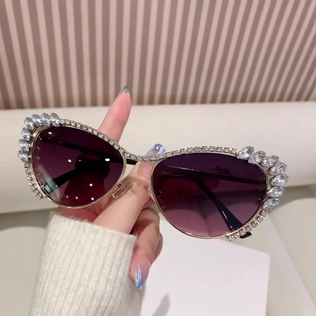 Occhiali da sole da festa da donna con strass e diamanti, occhiali da sole personalizzati con lenti flash, occhiali da viaggio per blogger, occhiali da guida, occhiali da spiaggia ed escursionismo