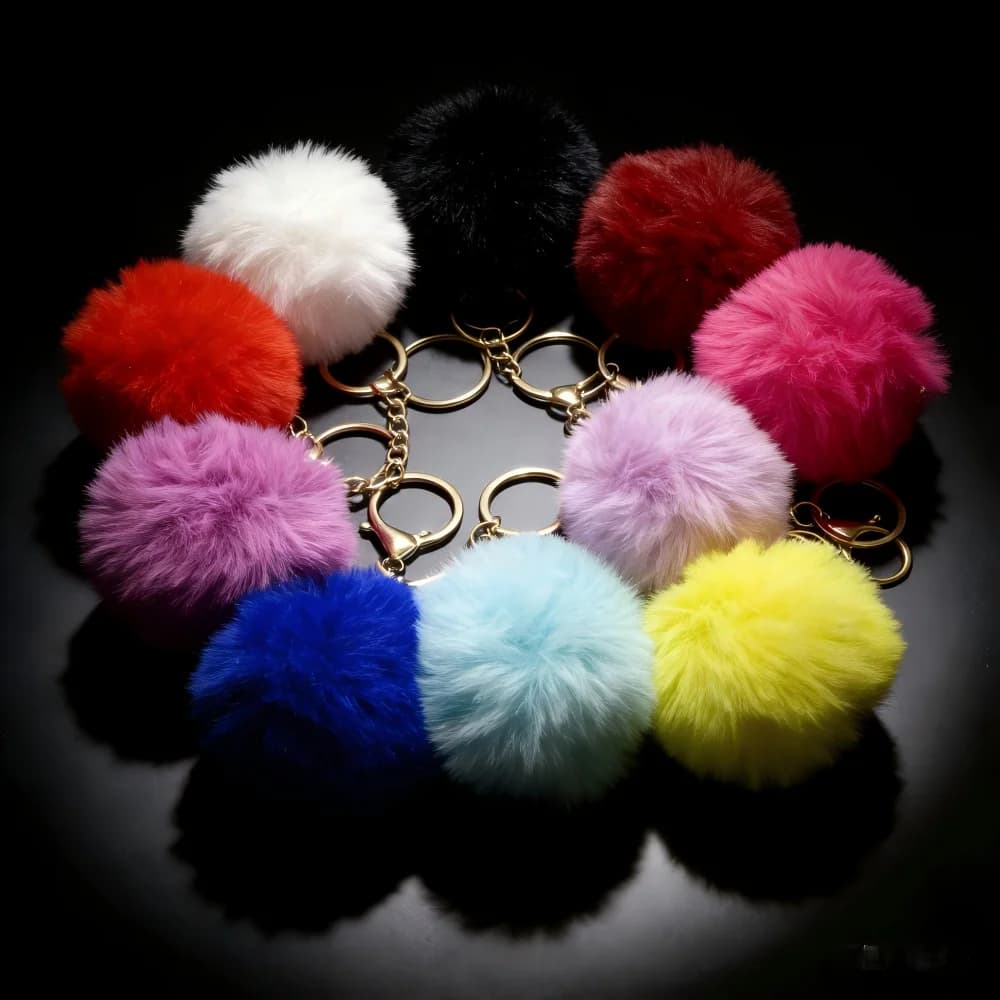 Keyring with Pompon in Finta Rabbit Peel Lontre Effect, Women's Backpack Accessories, Vivacious Colors, Jewelry Gifts