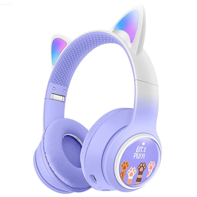 Cuffie Wireless a Orecchie di Gatto Bluetooth 5.3 Over-Ear con Luce LED Respirante, Cuffie per Bambini con Microfono per Studenti e Viaggi
