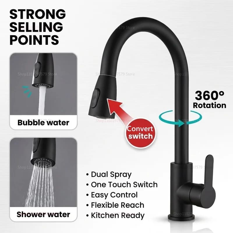 Nuovo Moderno Acciaio Inossidabile 360 2026 ° Rubinetto Telescopico Girevole in Acciaio Inossidabile Più Resistente per Lavello Cucina e Bagno