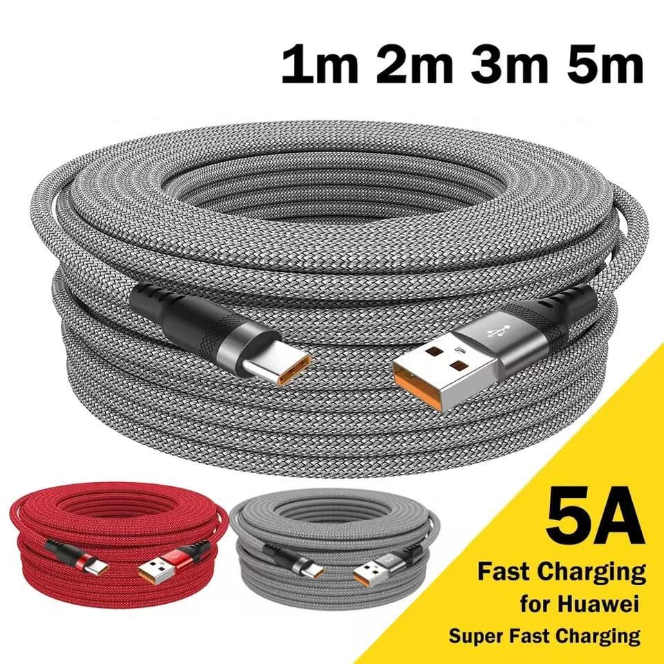 Cavo USB Type C prolungato da 6A per ricarica rapida e trasferimento dati, compatibile con Samsung Galaxy S24, Xiaomi, Huawei, 5 metri, cavo USB C a ricarica rapida.