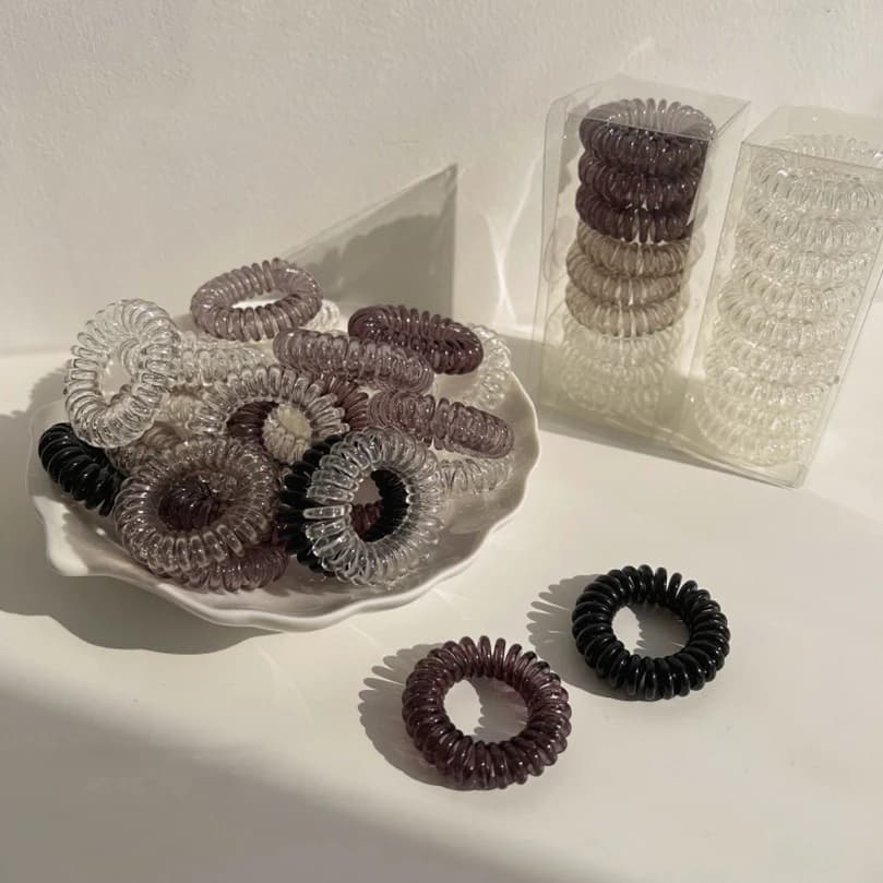 9 pz/scatola fasce elastiche per capelli con filo telefonico elastici trasparenti elastici per capelli a spirale accessori per donne ragazze bambini