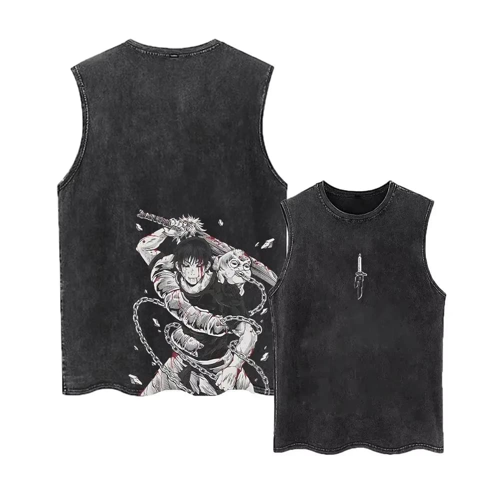 Canotta Estiva Jujutsu Kaisen 2026, T-Shirt Senza Maniche Anime Vintage Lavata con Stampa Grafica, Streetwear Casual per Uomo e Donna