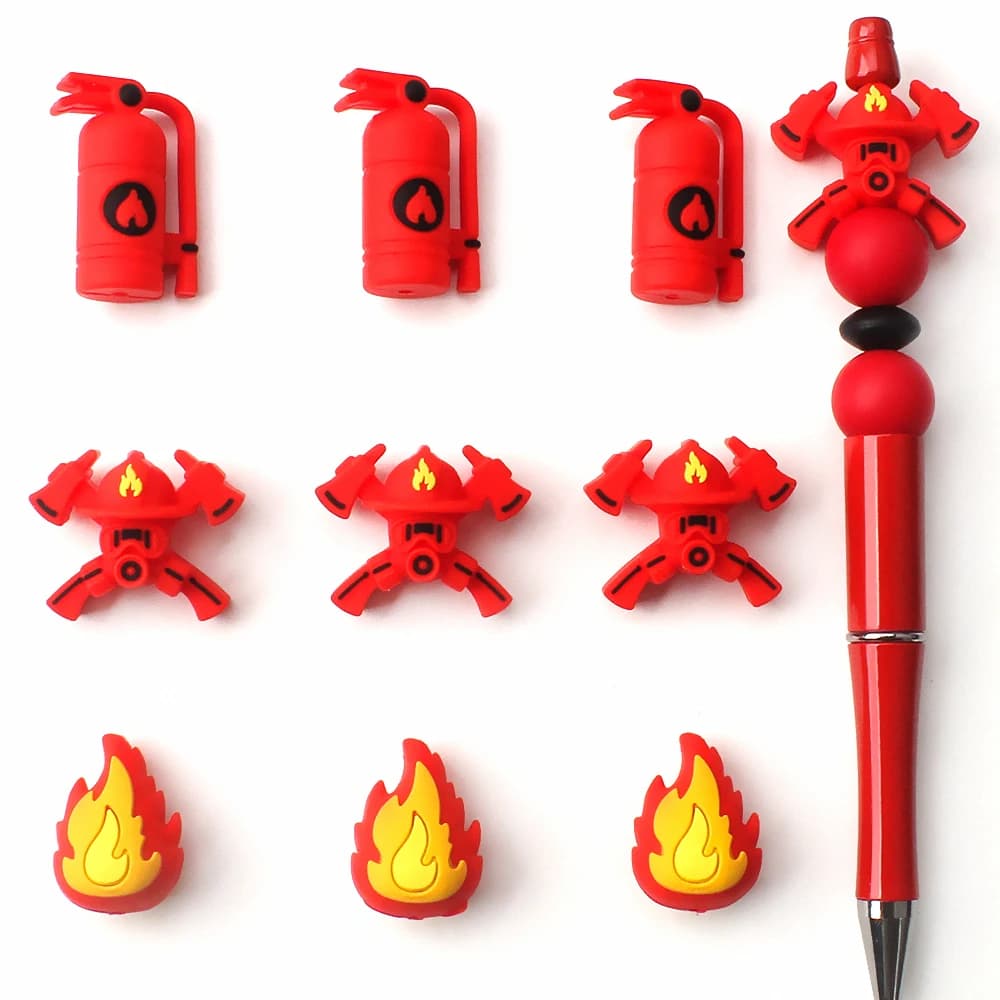 5/10/20 pezzi Temi antincendio Perline in silicone Estintori 3D Perline focali per la creazione di cordoncini di gioielli, accessori portachiavi