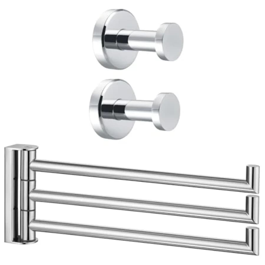 Set di 2 Ganci Appendiabiti e Porta Asciugamani in Acciaio Inox 304 Cromato Lucido, Montaggio a Parete
