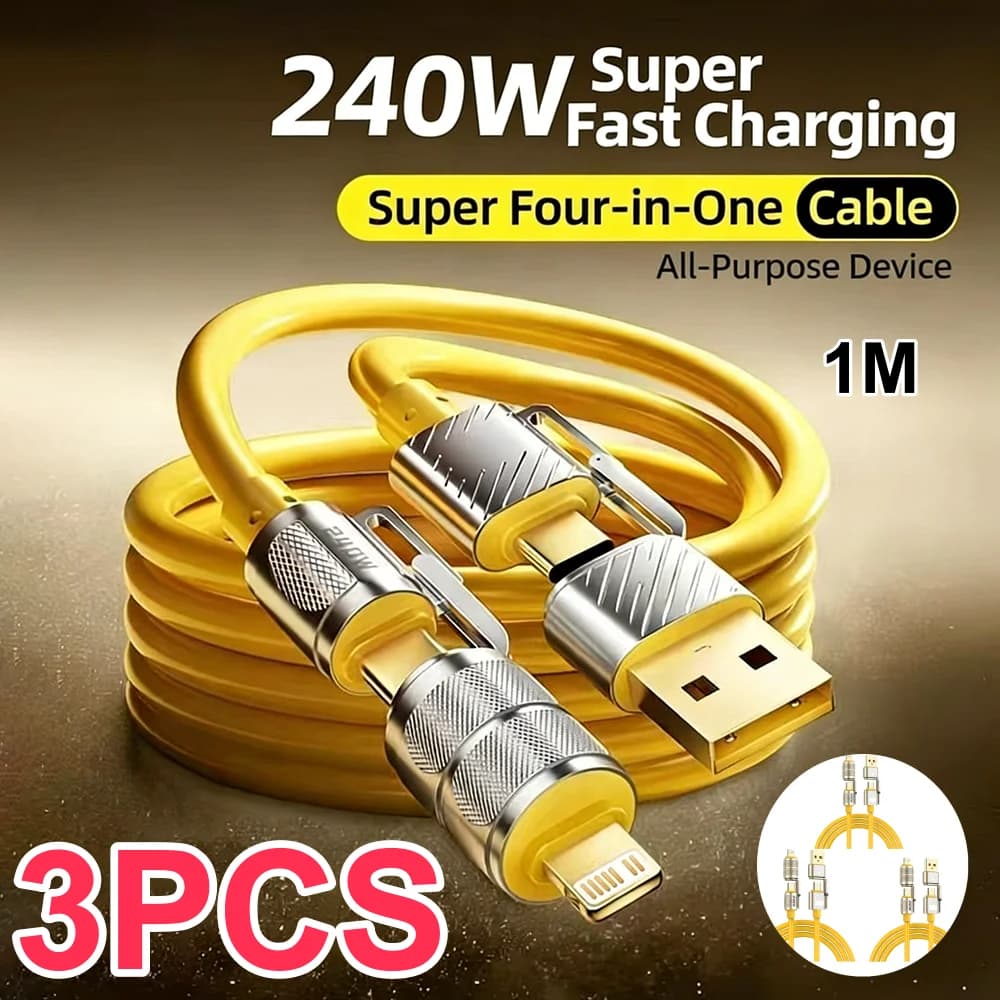 240W 4 in 1 USB C Fast Charging Data Cable Zinc Alloy Type C to C for iPhone 15 16 Pro Samsung Huawei Xiaomi 1PCS