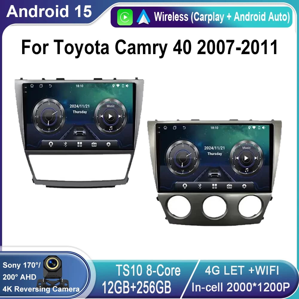 Autoradio Android 15 Per Toyota Camry 40 2007-2011 Lettore Video Autoradio Multimediale Blu-ray IPS Schermo di Navigazione GPS No 2 Din
