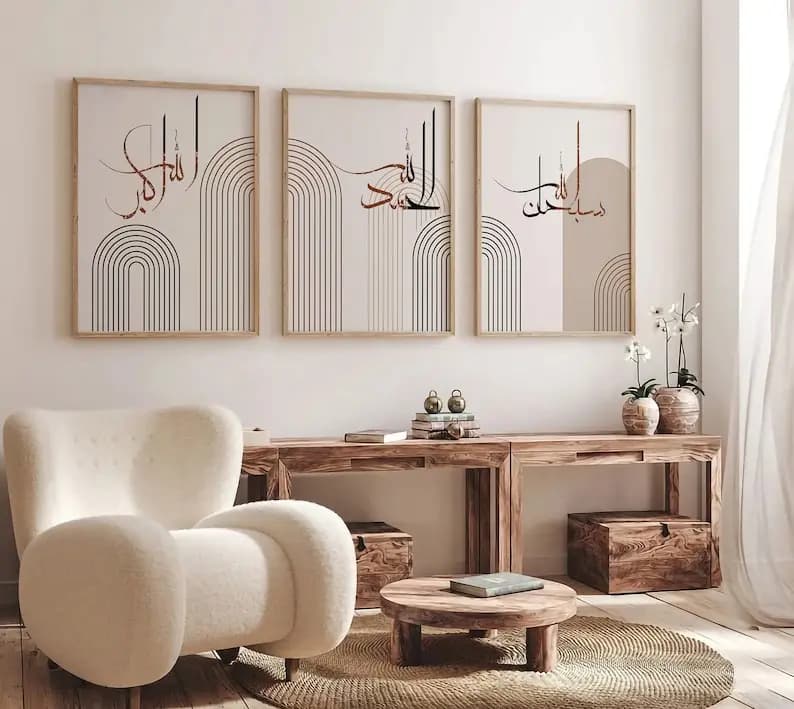 3pcs frameless Canvas Painting /set Bohemian Islamic Abstract Geometric Lines Canvas Print Muslim Arabic Calligraphy Poster Mode
