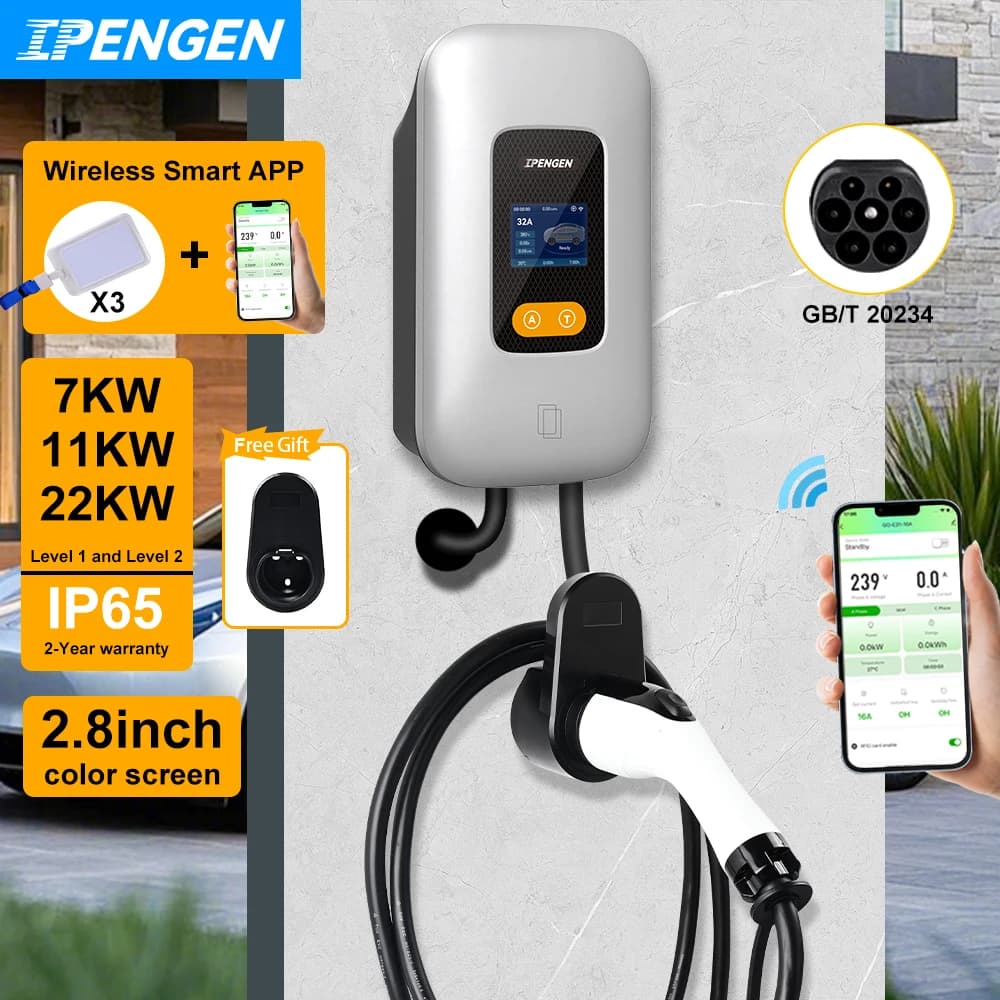 Charging station IPENGEN EV GBT 22KW 32A Car charger for three-phase electric vehicles 7KW 11KW EVSE Wallbox Control APP Cable length 5m