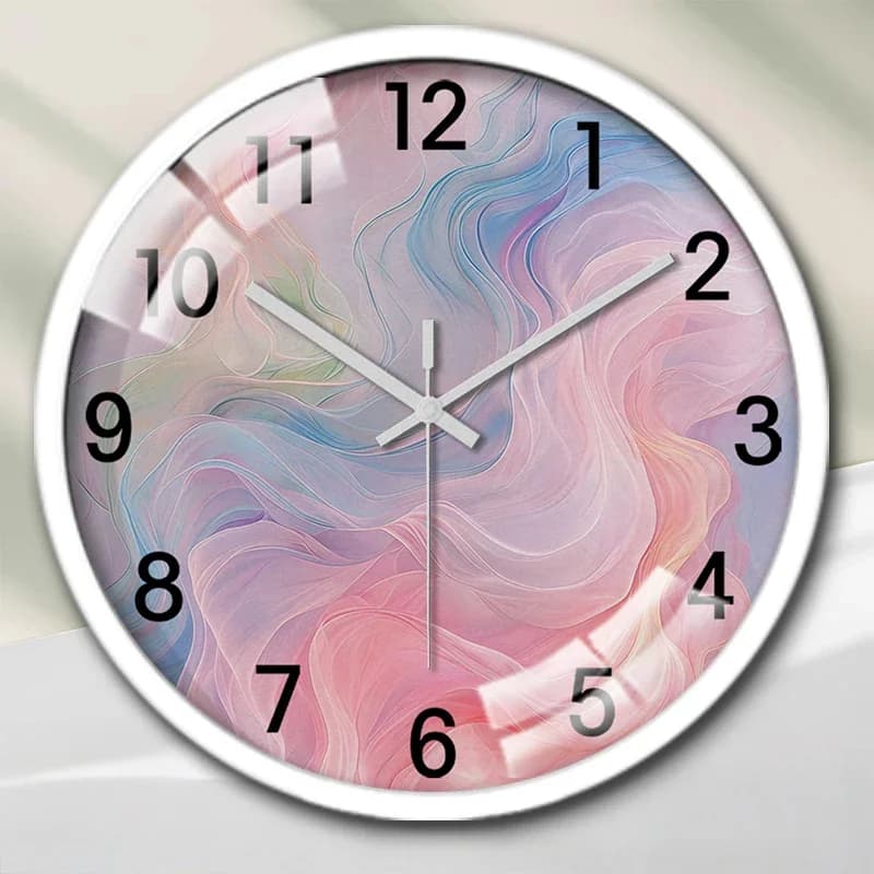 Orologio da parete silenzioso rotondo con disegno di onde pastello, adatto per soggiorno, scuola, studio, camera da letto, regali per bambini.