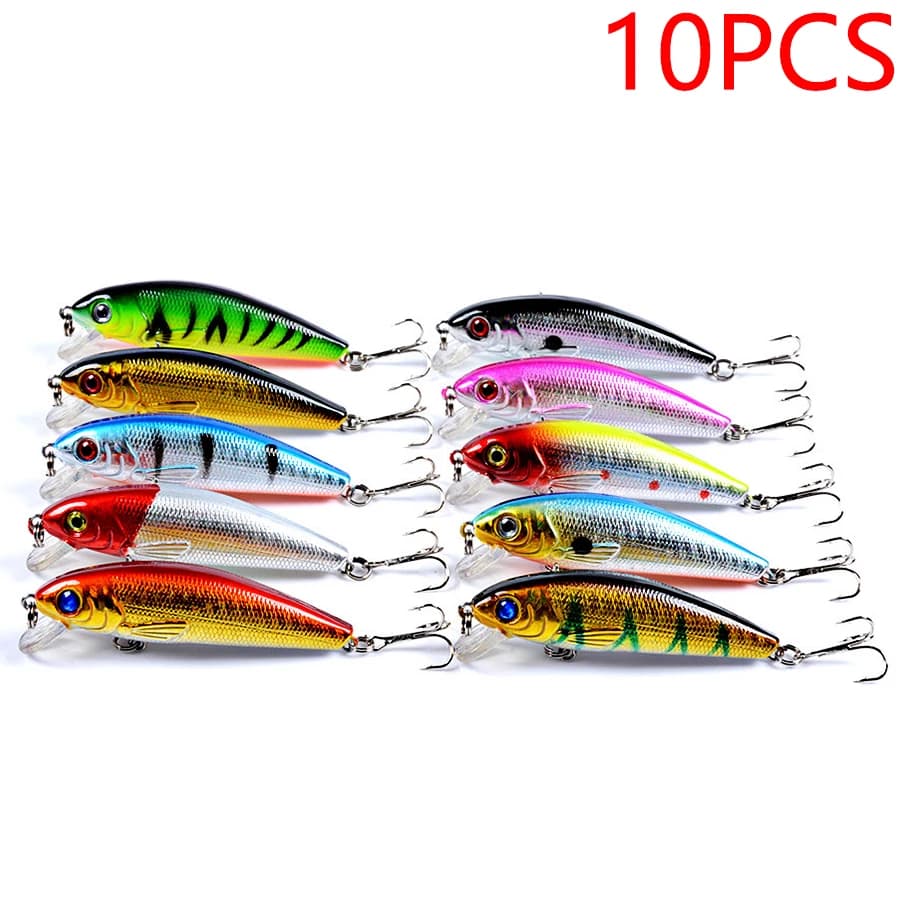 10PCS Jerkbait Minnow Crankbaits Fishing Lures Tackle 3d-Eyes Floating Hard Baits Artificial Wobblers For Pike Trolling Swimbait
