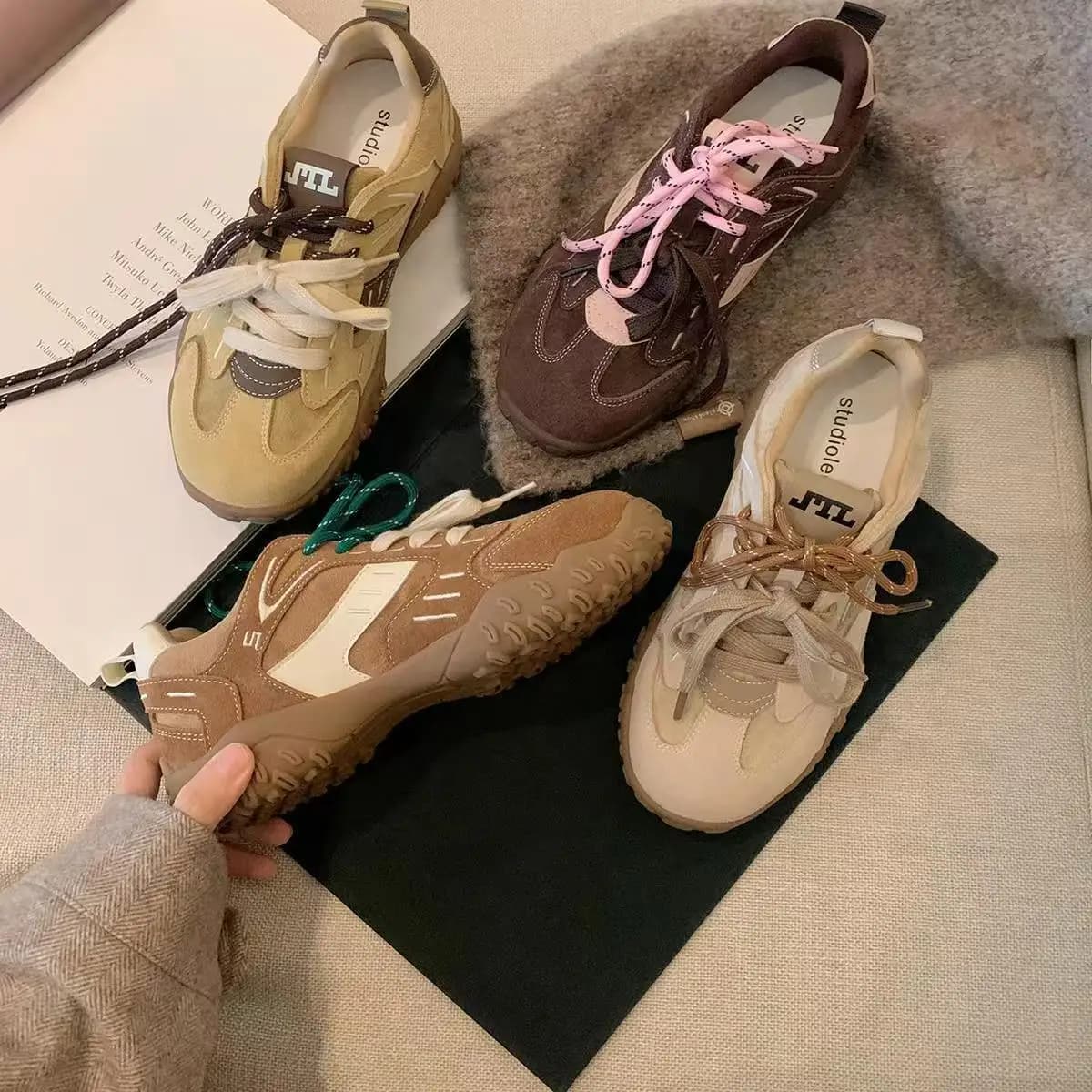 Suede cow leather that increases the colors mixed Winter Autumn Shoes Hot Sneakers Women's Vulcanized Shoes Oxford Strings Casual