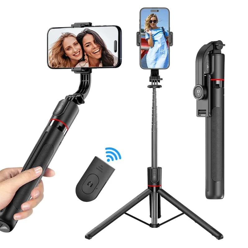 Treppiede per selfie stick F15 con telecomando Bluetooth, palo estensibile a 6 sezioni, 360 ° Rotazione, opzione luce di riempimento, per telefono Vlog