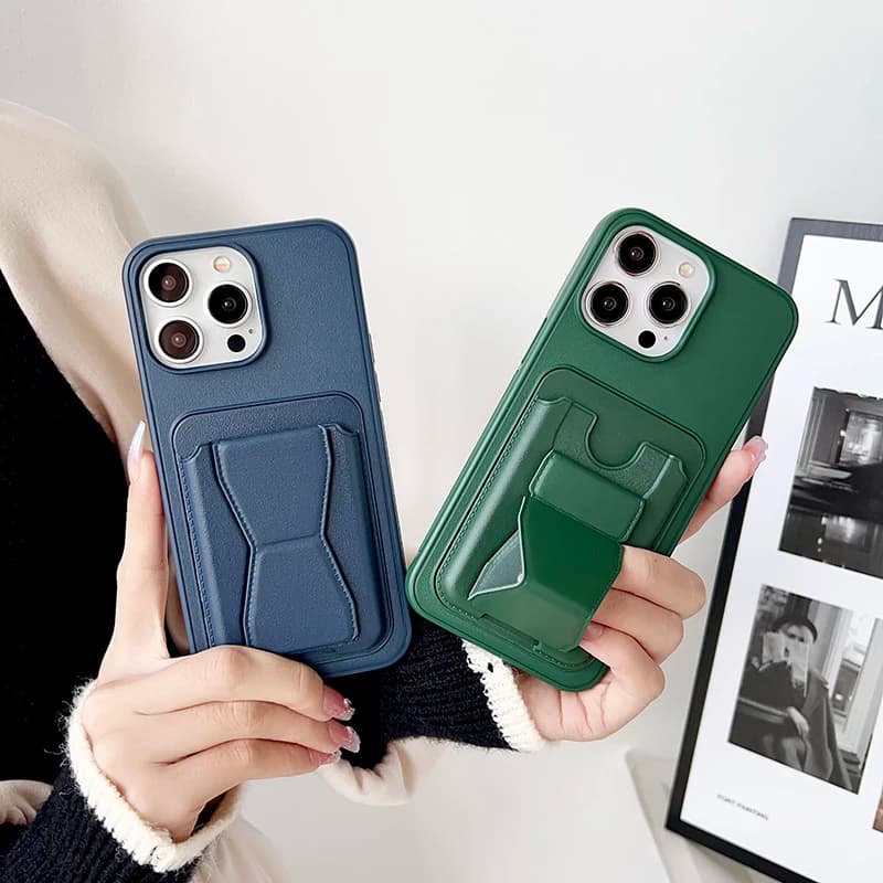 Luxury Wallet Slots for Foldable Cards Bracket Invisible Shock Leather Case for iPhone 15 Pro Max 13 12 14 Pro Max Cover