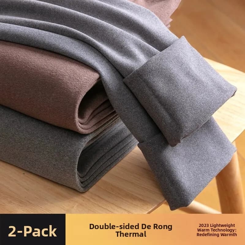 Men's Business Casual Pants Double-Sided Fleece Slim Fit Winter Thermal Underwear Straight Leg Polyester Fiber Home Clothes