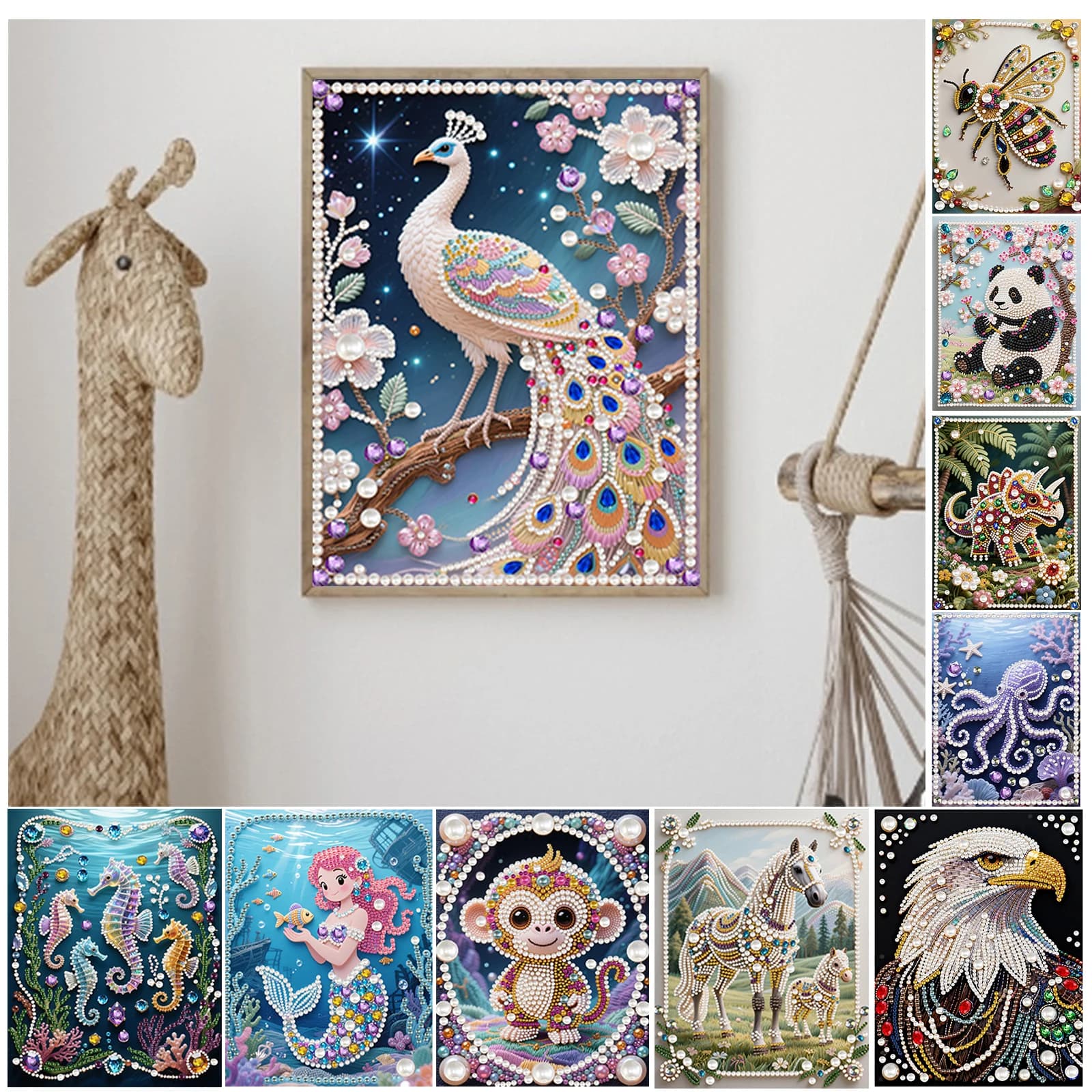 Set Pittura Diamante 5D Fai da Te a Forma di Animale, con Perle e Diamanti, per Decorazioni Domestiche, 11.81x15.75in