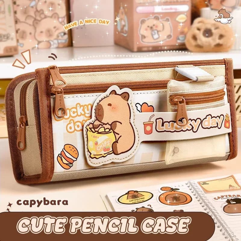 Large Capacity Capybara Pencil Bag Cute Plush Capybara Pencil Case Children's Kawaii School Pouch Big Back To School Pen Bag