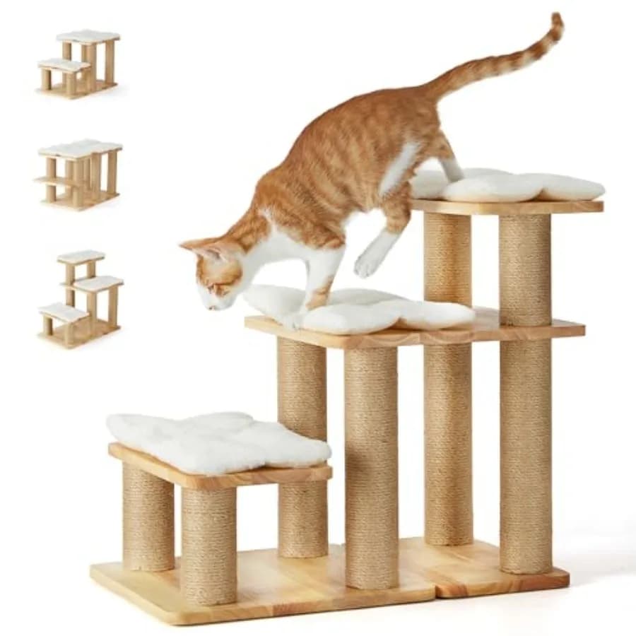 Scale per cani in legno massello con tiragraffi per gatti, rampa trasformabile per gatti, portata fino a 200 libbre, gradini per animali domestici da 20 pollici per cani