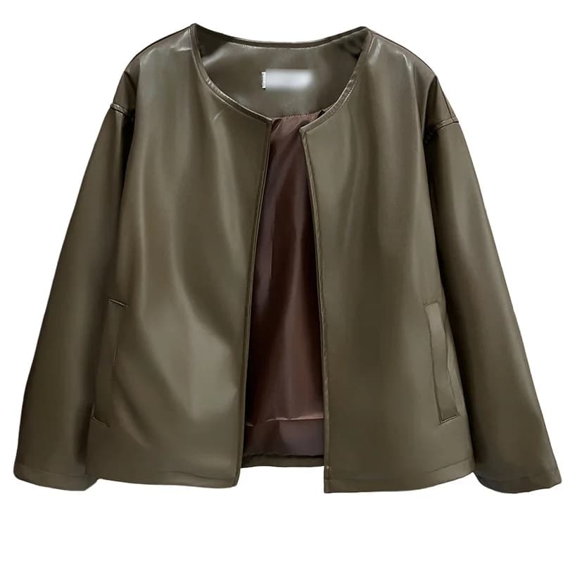 Giacca in pelle PU da donna XXXXL Fashion Plus Size 2025 Nuovo stile Cappotti semplici eleganti senza bottoni 1731
