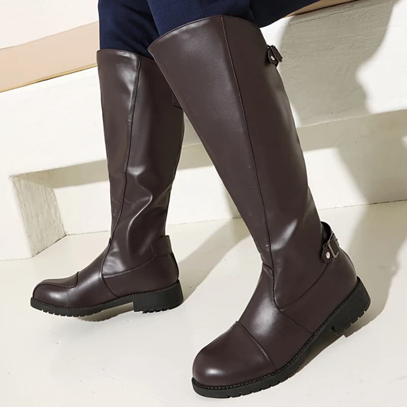 Stivali alti al ginocchio da donna 2025 Stivali da neve invernali Caldi tacchi bassi Stivali da equitazione lunghi neri Calzature autunnali Scarpe unisex di grandi dimensioni 49