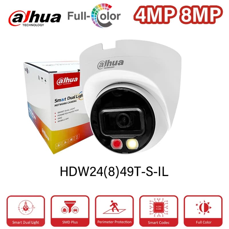 Dahua IPC-HDW2449T-S-IL HDW2849T-S-IL 4MP 8MP Smart Dual Light Camera WizSense Telecamera IP a colori per rilevamento persone e veicoli