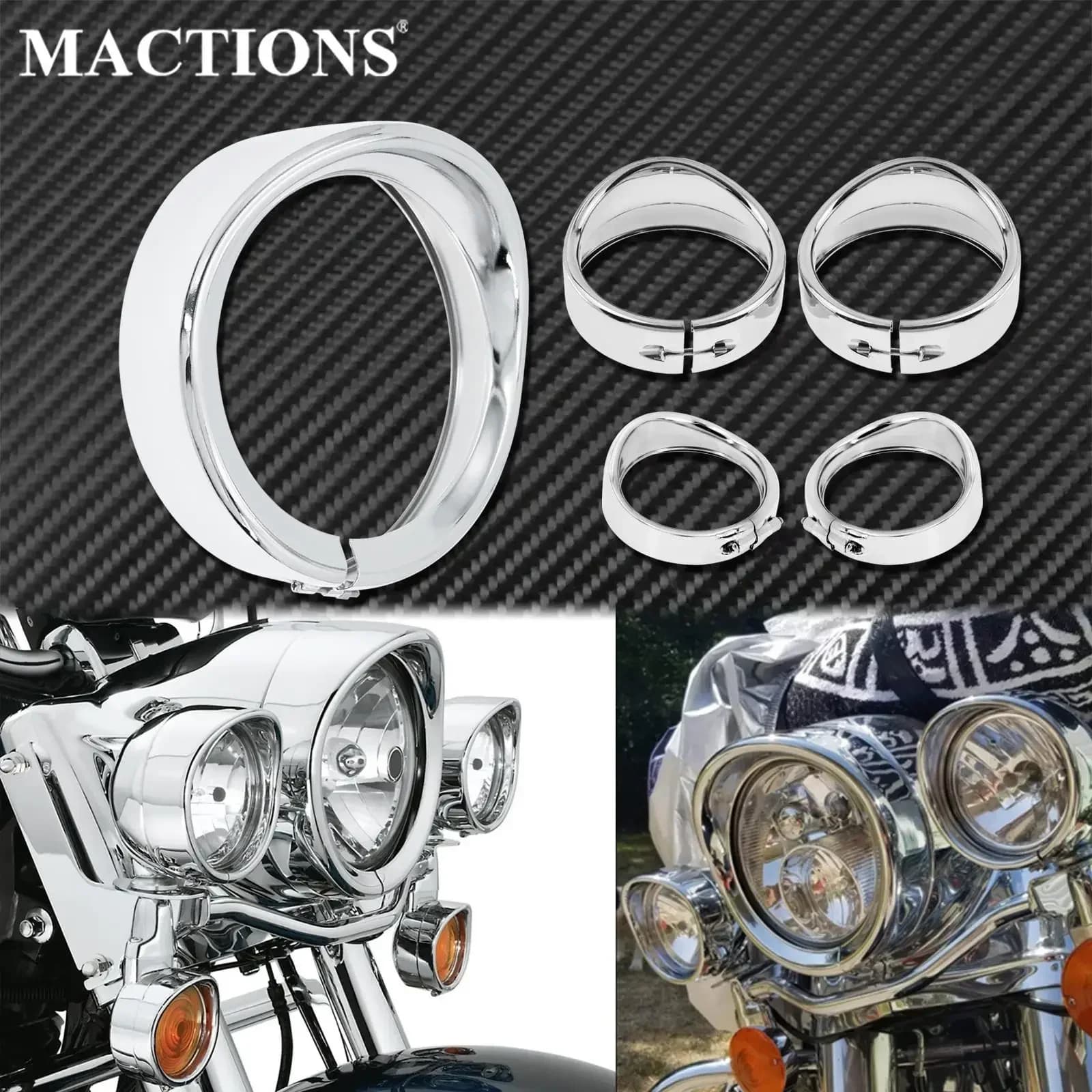 Moto Chrome 7''''Faro Coating Ring + 4.5''' Blade Light Cover + visor Style Turning Marker Covering Ring for Harley Softail FLH Touring
